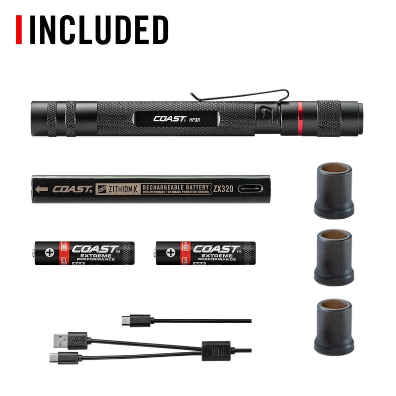 Coast® HP3R 385 Lumen Rechargeable LED Penlight with Twist Focus™, Orange