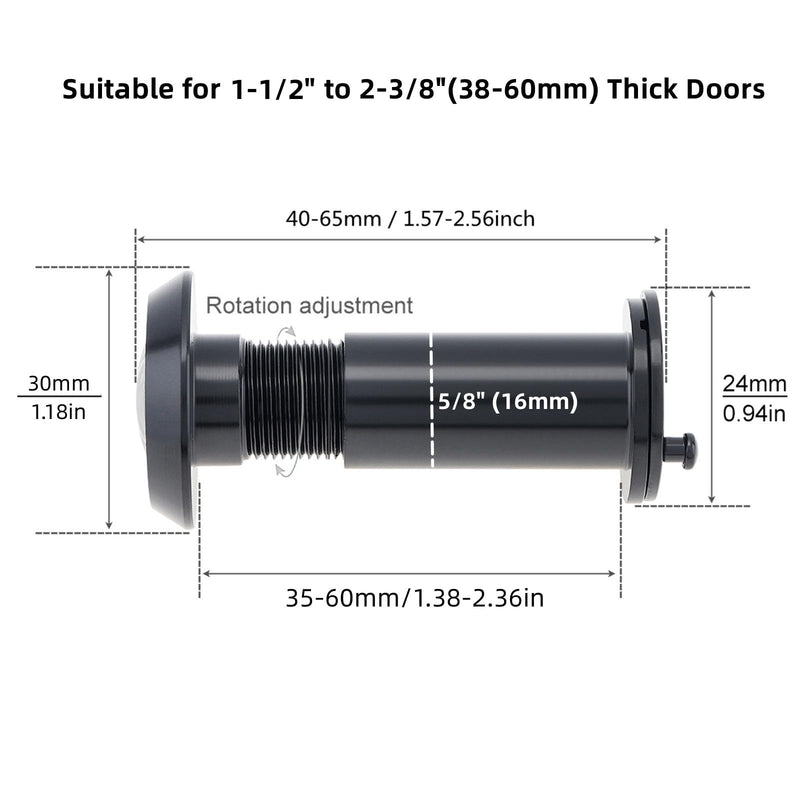 Door Viewer Peephole, 200 Degree Peephole with 5/8" (16 mm) Drill Bit for 1-1/2" to 2-3/8" Doors, Security Front Door Viewer with Privacy Cover (Black) Black