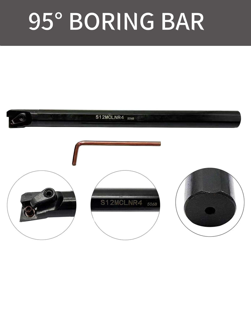 GBJ Lengthened 3/4in Shank Indexable Metal Lathe Turning Tool Holder with 10pcs CNMG431 Boring bar Inserts Carbide Turning Inserts for Steel (S12-MCLNR4+CNMG120404)