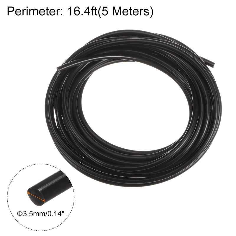 HARFINGTON PU Transmission Belt Polyurethane Round Belts 3.5mm Dia 16.4ft(5 Meter) Length Smooth Surface PU Urethane Belt for Drive Transmission, Black 3.5mmx5 Meters