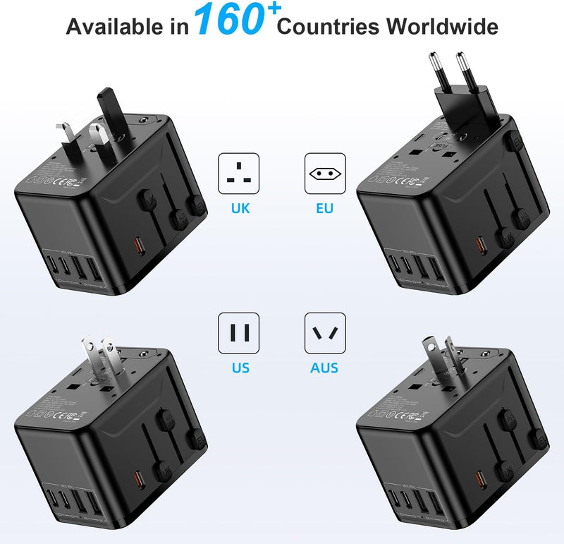 EPICKA Universal Travel Adapter, International Power Plug Adapter with 3 USB-C and 2 USB-A Ports, All-in-One Worldwide Wall Charger for USA EU UK AUS (TA-105C, Black) 1