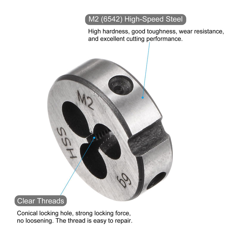 uxcell Round Threading Dies, Metric M2 x 0.4 Thread (Right Hand), High Speed Steel (HSS) Screw Cutting Die Repair Tool