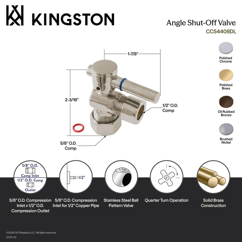 Kingston Brass CC54402DL Concord Decorative Quarter Turn Valve with 1/2-Inch OD Compression and 5/8-Inch OD Compression, Lever Handle, Polished Brass