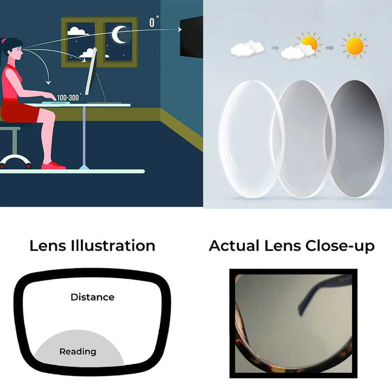 Bifocal Reading Glasses Men's Adjustable Vision Sun Photochromic Outdoor Sports Presbyopic Magnifying Sunglasses Gary 1.75 x