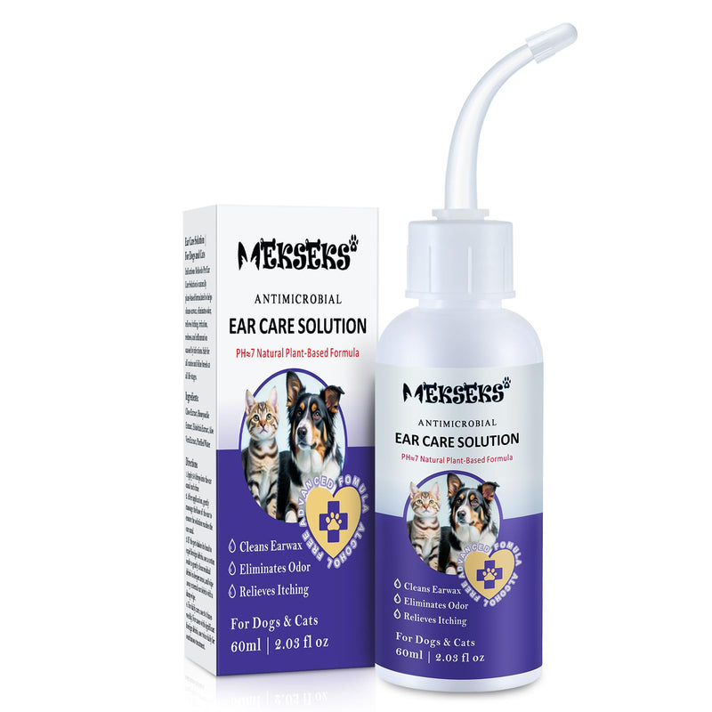 Dog Ear Cleansing Solution Ear Infection Treatment Drops for Dogs Cats Ear Cleaner Wash, Relieves Itchy Ears Redness, Removes Earwax Debris Odor, Gentle Natural 2.03 fl oz