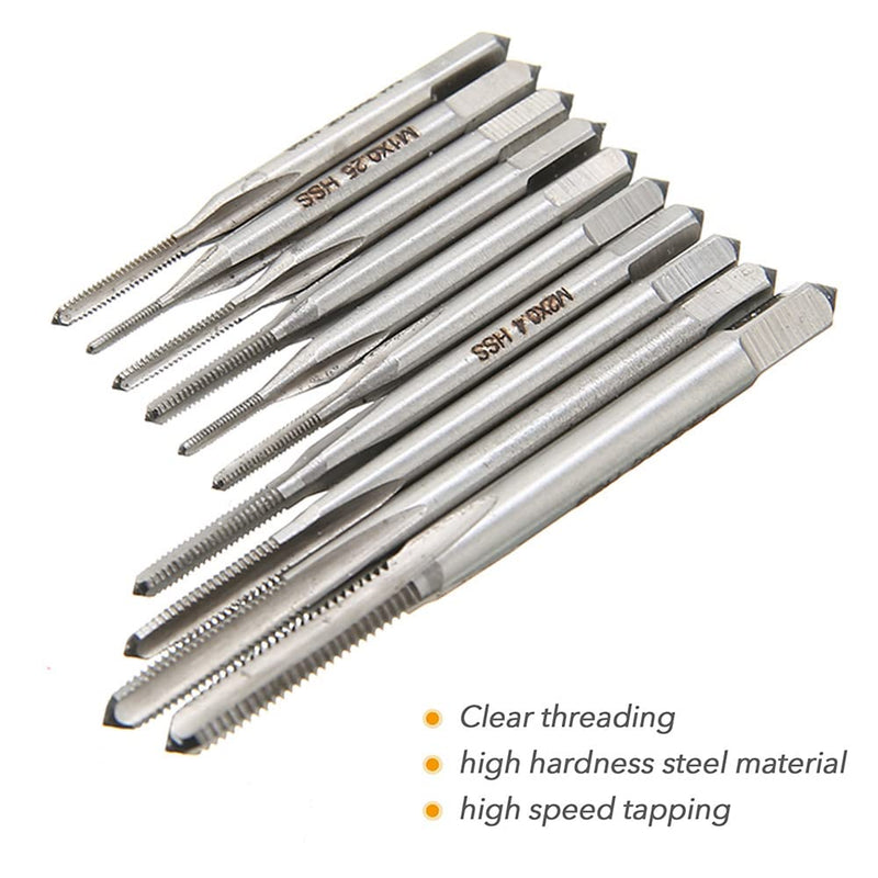 10pcs Micro Taps Bit Small Hand Screw Thread Taps M1-M3.5 HSS Mini Metric Plug Tap Screw Tap Drill Tap Drill Set Tapping tool with Adjustable Tap Wrench 1/16-1/4''