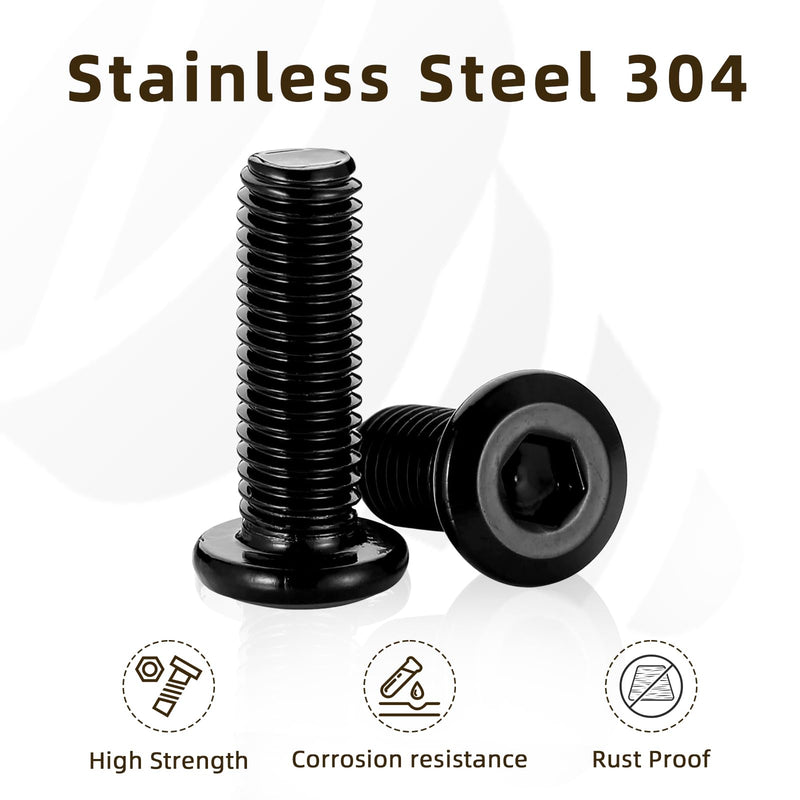 M6 x 25mm Countersunk Socket Cap Allen Bolts, Flat Round Head Socket Cap Screws, Furniture Screws, Carbon Steel, Full Thread, Black Oxide Finish, 30 PCS M6*25