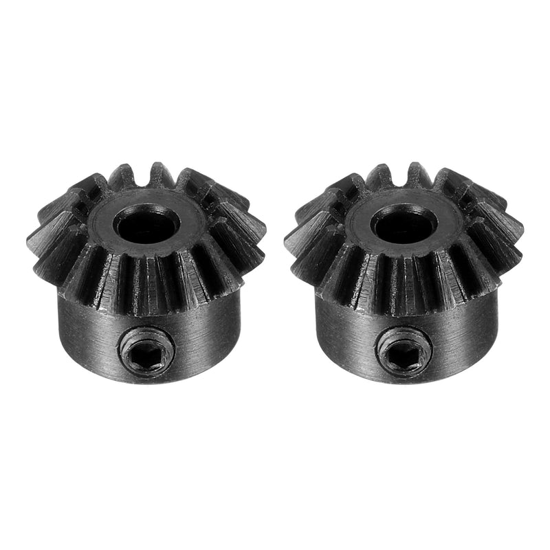 uxcell 2pcs Bevel Gear 0.8 Module 1:1 Reduction Rate 15T 3mm Hole Dia Bevel Pinion Gear 45# Steel, 45 Degree Steering Gear for Hardware Mechanical Rotation, Black