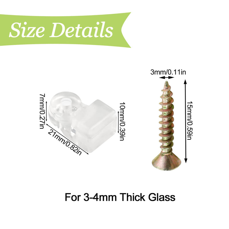 Glass Panel Clip, 24 Pack Round Glass Retainer Clips Kit Plastic Glass Cabinet Clamps Clear Mirror Clips Window Dressing Hardware Replacement with Screws & Storage Box for 3-4mm Thick Glass 24pcs