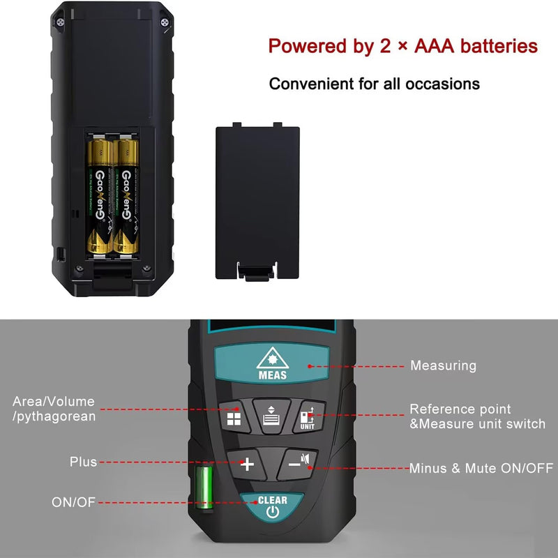 Laser Measure 50M/165ft,RockSeed Digital Laser Distance Meter with 2 Bubble Levels,Portable Laser Rangefinder M/in/Ft Unit Switching Backlit LCD and Measuring Distance/Area/Volume/Pythagorean 165 Feet