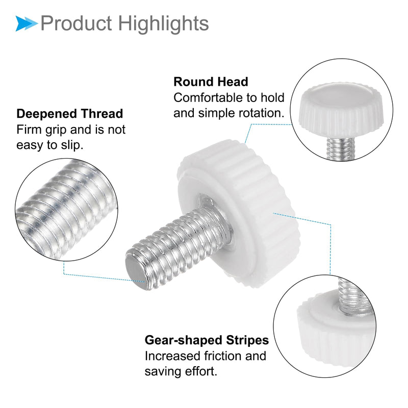 Thumb Screw Knurled Knobs, M5 x 12mm Male Thread, White Round Head Clamping Screw Threaded Stud Hand Knobs Grip, (Applications: for Machinery Lathes), 30-Pieces