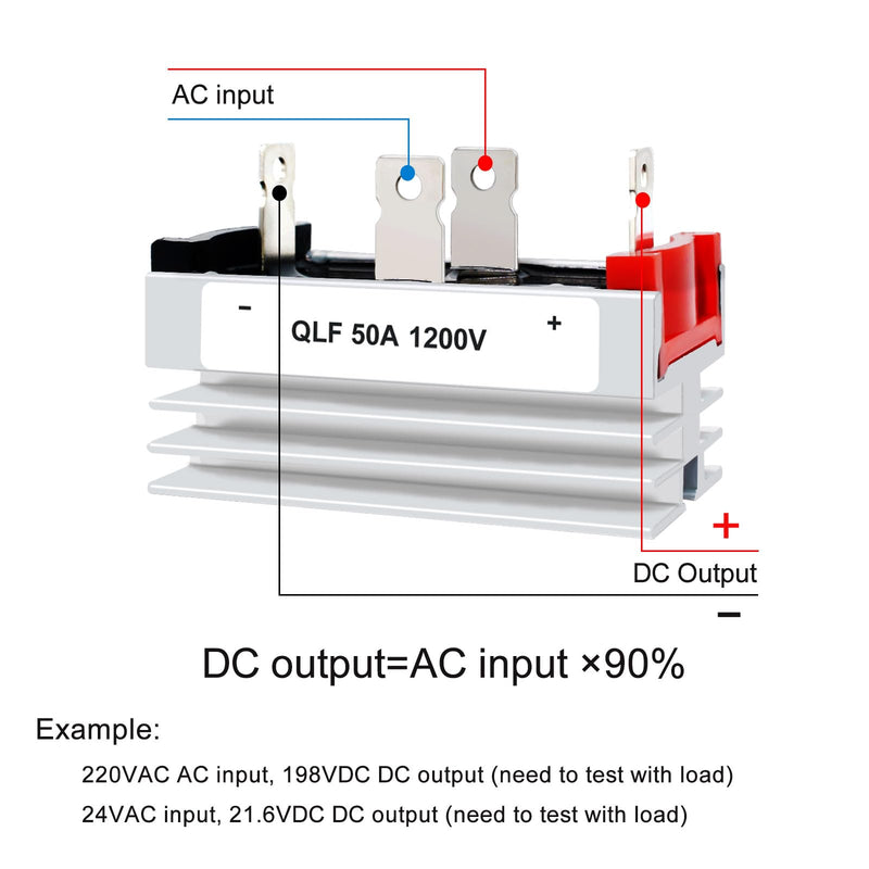 (2 pcs) Full Rectifier Bridge 50A;Input:3V-400Vac; Ac to Dc;1200V;with HeatSink;Rectifier Diode;12V 24V 48V 110V 120V 240V Both Can be Used