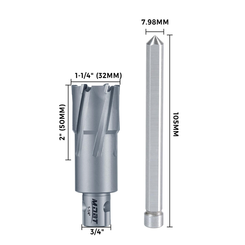 TCT Annular Cutter, 1-1/4" Diameter and 2INCH Depth, Universal Shank Compatible with 3/4" Weldon Shark and Other Standard Tool Holder 1-1/4 INCH Industrial