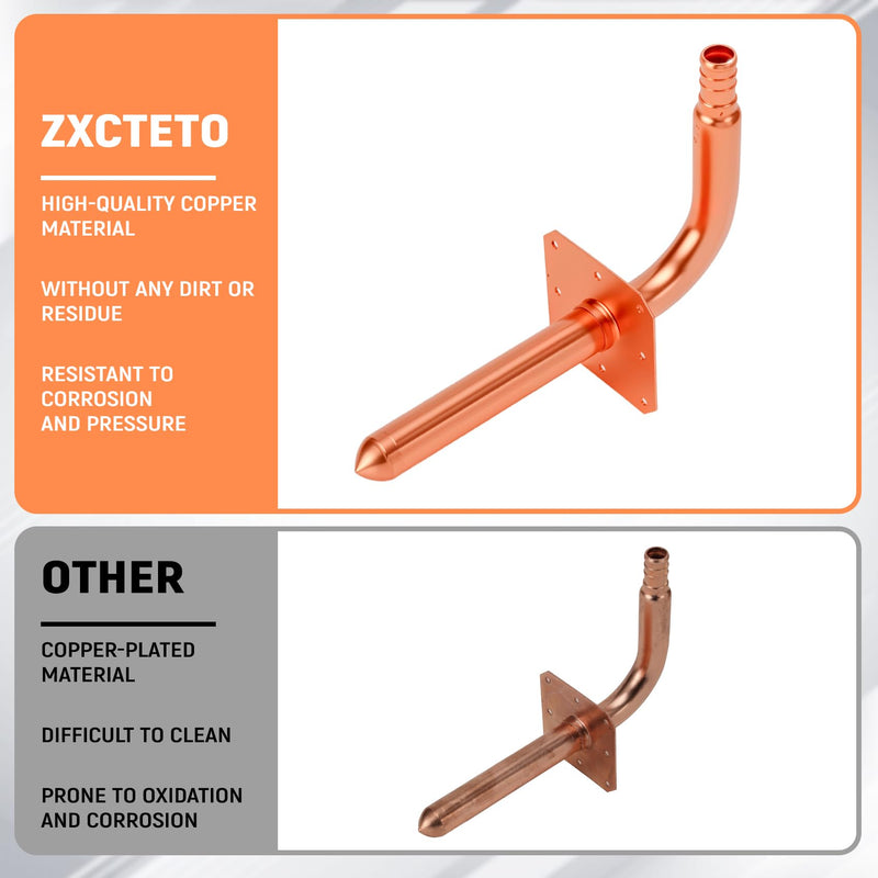 Pack of 5,1/2 In Copper Stub Out Elbows with Wall Flange,F1807 Lead-Free PEX-B/C Barb Crimp Fittings,6 Inch Length, for Bathroom Faucet, Shower Valve,Toilet Supply,Easy Installation, Remodel Plumbing Copper Elbow