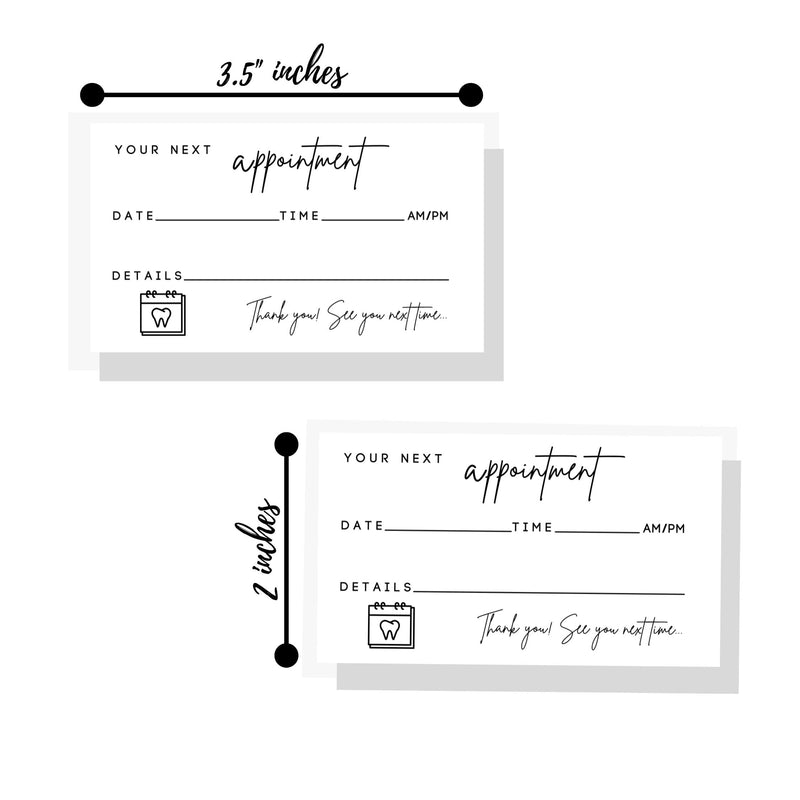 Dental Appointment Reminder Cards | 50 Pack | Teeth Whitening, Dental Office, Client Reminder, Patients, Pediatric Dentist, Orthodontics, Bulk 2x3.5” Minimalist