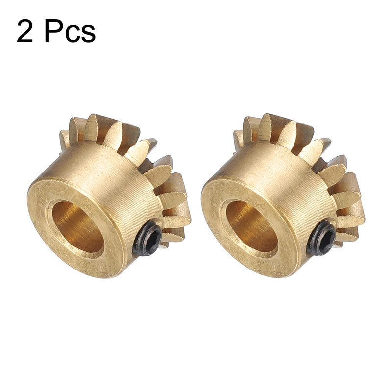 uxcell 2pcs Bevel Gear 0.8 Module 1:1 Reduction Rate 15T 5mm Hole Dia Bevel Pinion Gear Brass, 45 Degree Steering Gear for Hardware Mechanical Rotation, Yellow