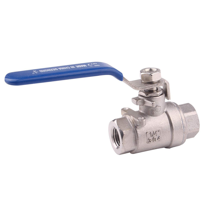 DERNORD Full Port Ball Valve Stainless Steel 304 Heavy Duty for Water, Oil, and Gas with Blue Locking Handles (1/4" NPT) 1/4 Inch Pack of 1