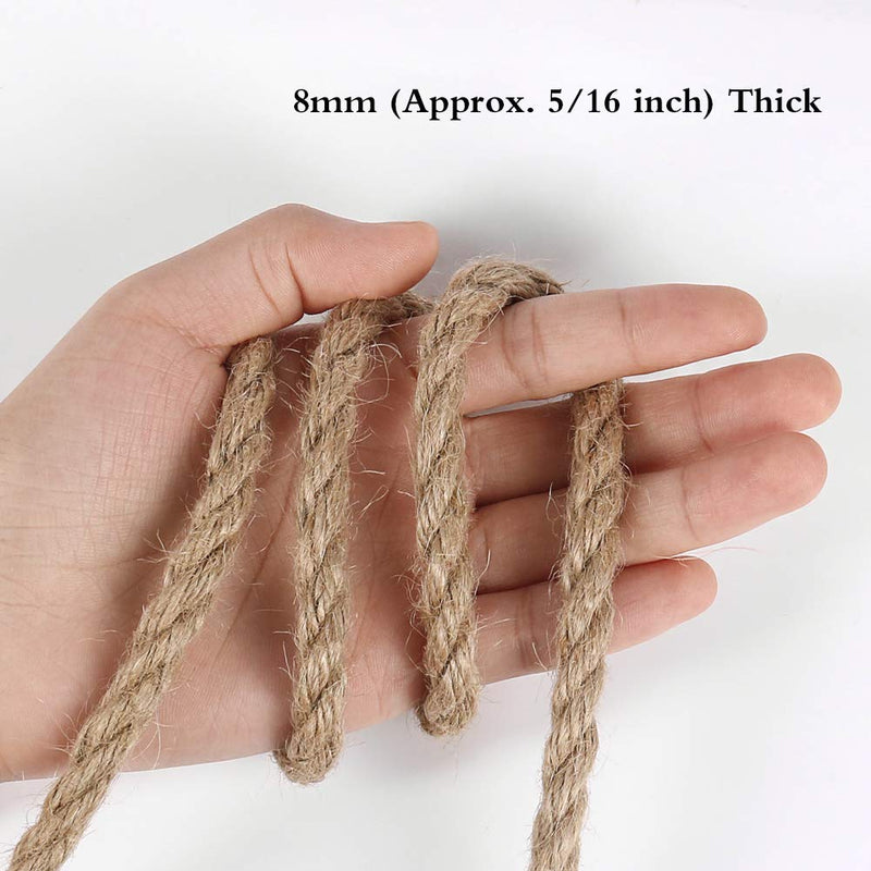 Tenn Well 8mm Jute Rope, 50 Feet Heavy Duty and Thick Twine Rope for Crafts, Gardening, Cat Scratching Post, Home Decor