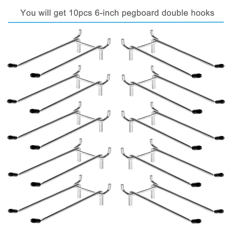 10Pcs Peg Board Pegs, Pegboard Accessories, 6 Inch Pegboard Hooks Fit 1/4” PegBoard Hole, Heavy Duty Peg Board Tool Utility Hooks with Rubber Tipped, Metal Hole Board Hooks for Craft Room... 10pcs 6inch peg hooks