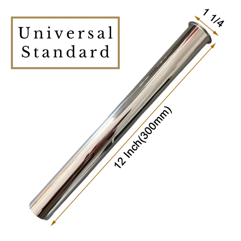 Heavy Duty Flanged Sink Tailpiece 1-1/4" OD x 12", Extension Tube for Trap, Drain Connections, Chrome