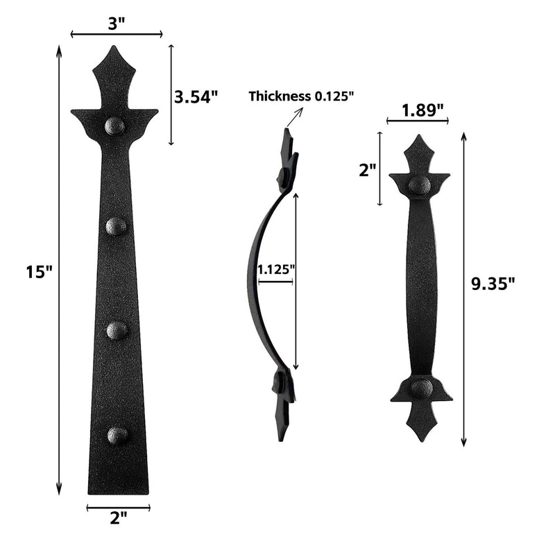 Garage Door Decorative Hardware Set,Screw Mounted,8 Faux Garage Door Hinges and 4 Handles Accents,Black Decoration,ABS Plastics,for 2 Car Garage Screw 2