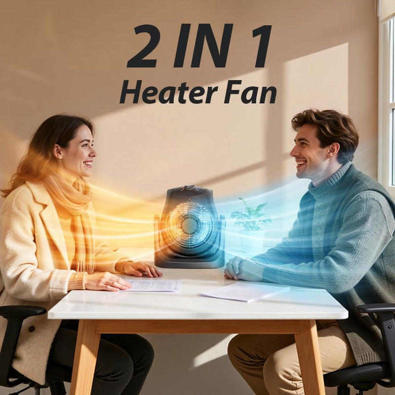 Portable Electric Space Heater Cooling Desk Fan 2 in 1 Heater Fan Combo with 45° Tilt, 2 Wind Speeds, 1500W Overheat Protection Personal Small Heater for Home Office