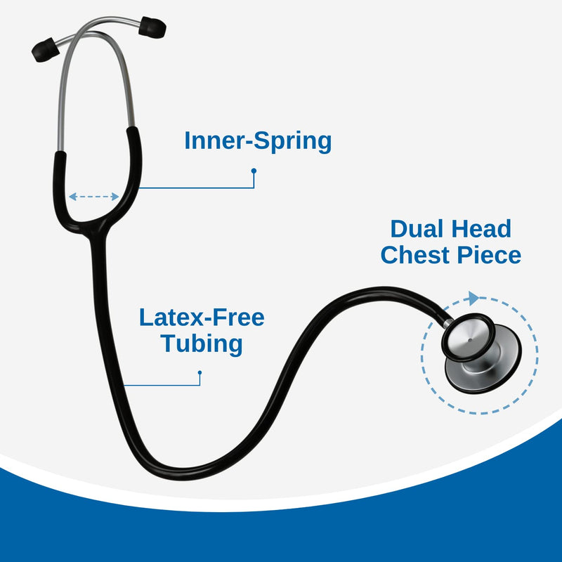 HCS Stethoscope, Classic Lightweight - Medical Grade, Dual Head Stethoscopes for Nurses, Students, Home - 22 inch Tubing (Black) Black