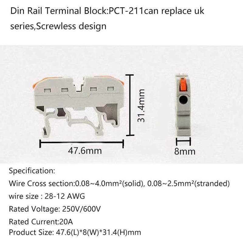 DIN Rail Terminal Blocks,Universal Compact Wire Wiring Connector (40 pcs connectors+4 pcs Article in Parallel+4 pcs Digital Identification+2 pcs Fixed clamp+40 pcs Screw) 40 pcs connectors