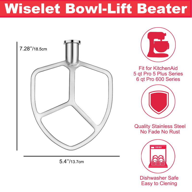Stainless Steel Flat Beater for KitchenAid 5qt-6qt Bowl-Lift Stand Mixer, Fit for Professional 5 Plus and Professional 600 Seris Mixer K5 KG25 KV25 KP26 KT26, Heavy Duty and Dishwasher Safe Bowl-Lift 5-6 Qt