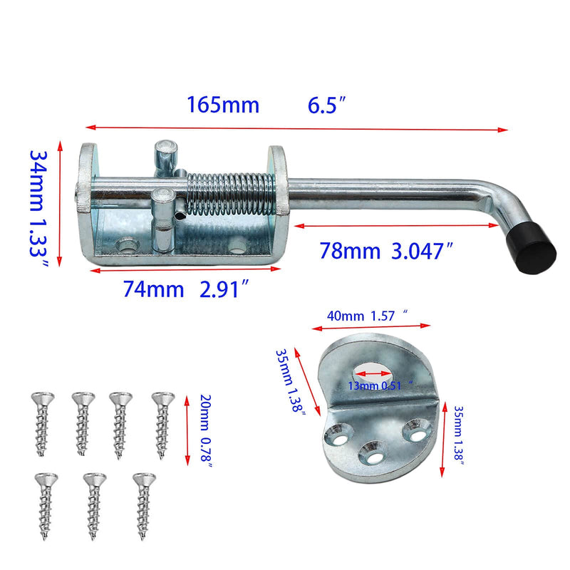 2 Packs 6.5 Inch Heavy Duty Spring Loaded Latch Pin, Sliding Barrel Bolt Door Lock for Chests/Cabinets/Utility Trailer Gate, 2mm Thickened Interior and Outdoor Latch 2