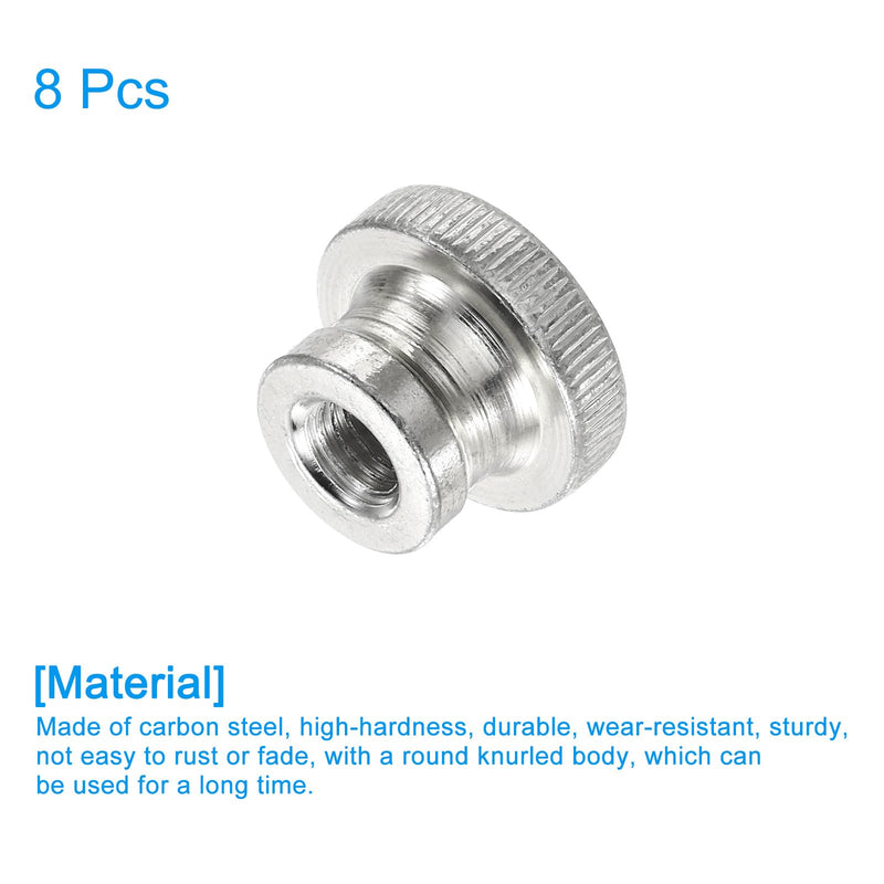 uxcell Knurled Thumb Nuts, 8Pcs M8 Carbon Steel Nut High Head Through Hole for 3D Printer Part, Silver 8