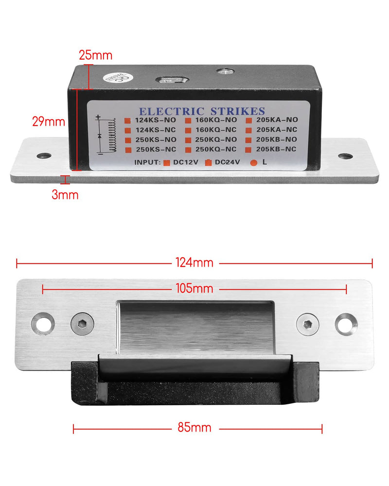 12V DC Heavy Duty Electric Door Strike Lock ANSI Standard, Fail-Secure and Fail-Safe Adjustable Fit for Door Access Control System Mortise or Cylindrical Lock