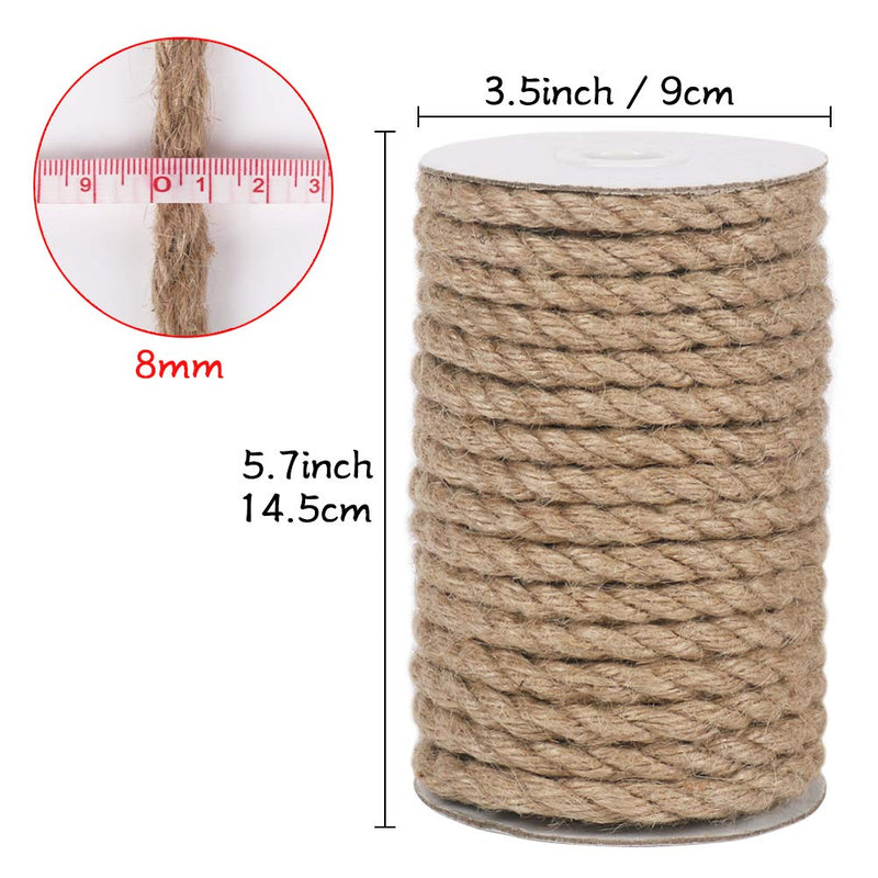 Vivifying Jute Rope, 50 Feet 8mm Natural Heavy Duty Twine for Crafts, Cat Scratch Post, Bundling and Hanging 8MM / 50 Feet