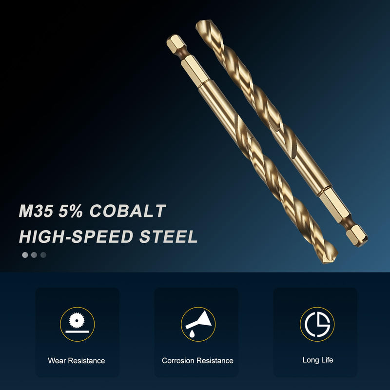 PATIKIL 5/16" Hex Shank Drill Bit, M35 Cobalt 5% High-Speed Steel Bits Quick Change Design for Impact Driver 135° Gold Finish for Stainless Steel Hard Metal - 6 Pack 5/16"
