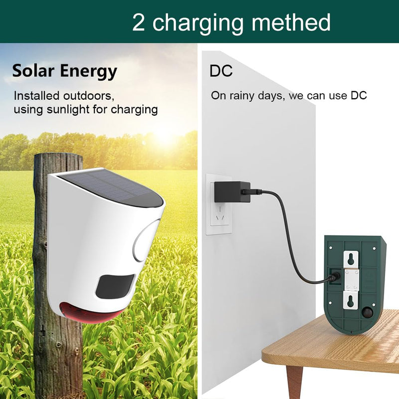 Solar Motion Sensor Alarm Outdoor - 129dB Loud Sound Noise Maker ,Multi-Band high-Frequency Ultrasound Motion Detector ,with Strobe Light， for Yard Farm Garden (2 Pack) 2 pack