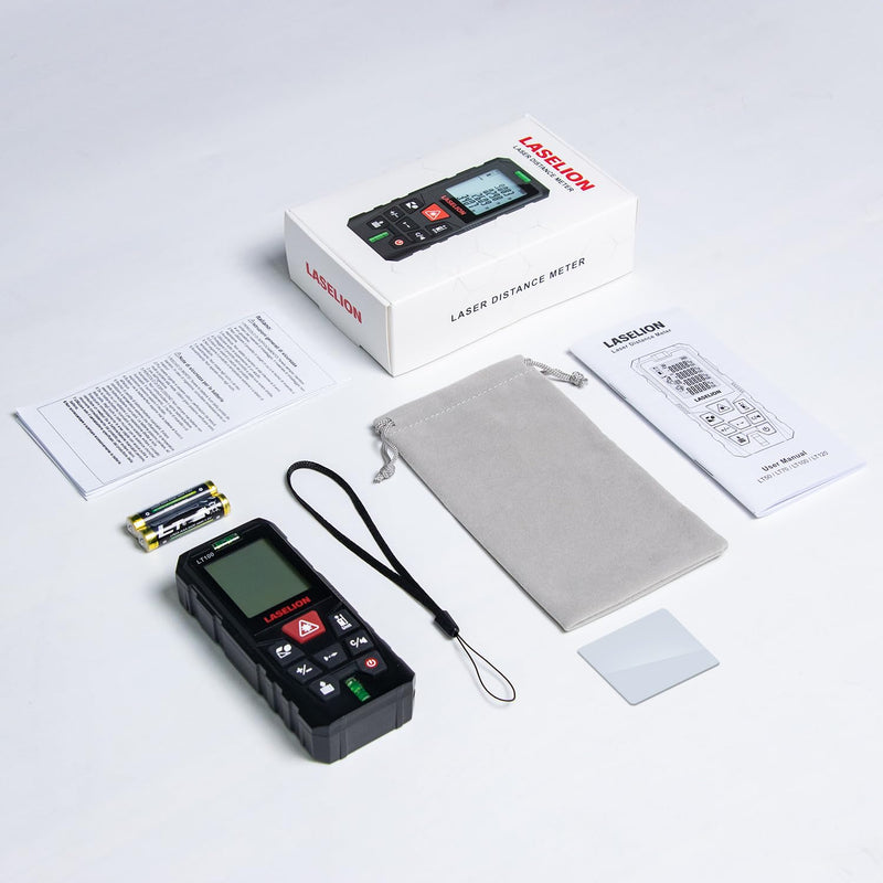 LT100 Laser Distance Meter – 100m (328t) Range, High Accuracy, Multiple Measurement Modes, Built-in Level Bubble, Handle Laser Distance Measurement Tool，Mute Function (328ft) 328ft