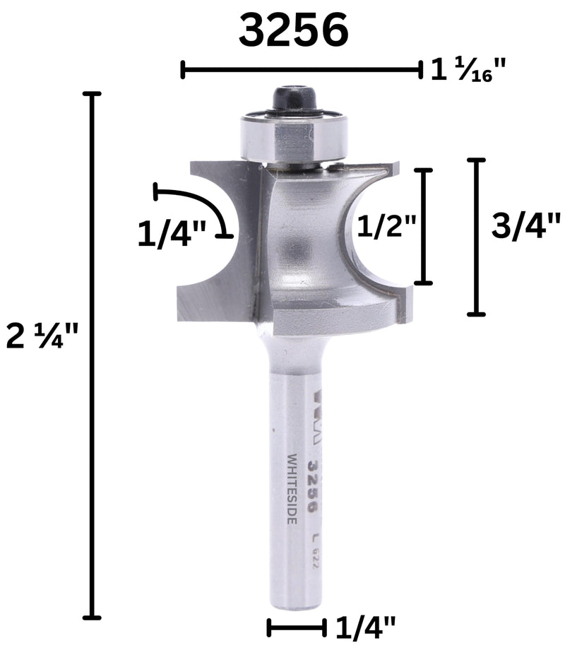 Whiteside Router Bits 3256 Edge Beading Bit with 1-1/16-Inch Large Diameter and 3/4-Inch Cutting Length