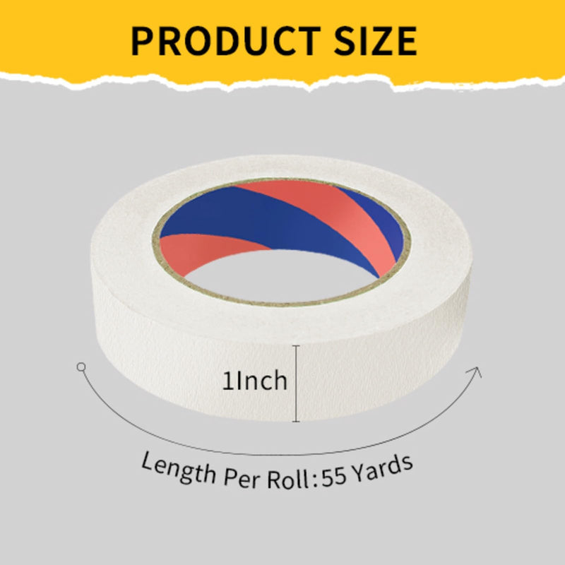 Painters Tape, 1 inch x 55 Yards x 6 Rolls White Painters Masking Tape for Indoor and Outdoor Use, Medium Adhesive Paint Tape for DIY Crafts, Arts, Painting, Easy Removal 6 Roll x 1 Inch