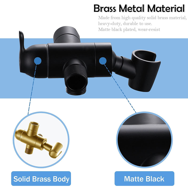 Shower Arm Diverter with Handshower Mount, G1/2 Brass 3 Way Shower Diverter Valve Bathroom Universal Shower System Replacement for Handheld Shower and Fixed Shower Head(Matte Black) Swivel Mount Matte Black
