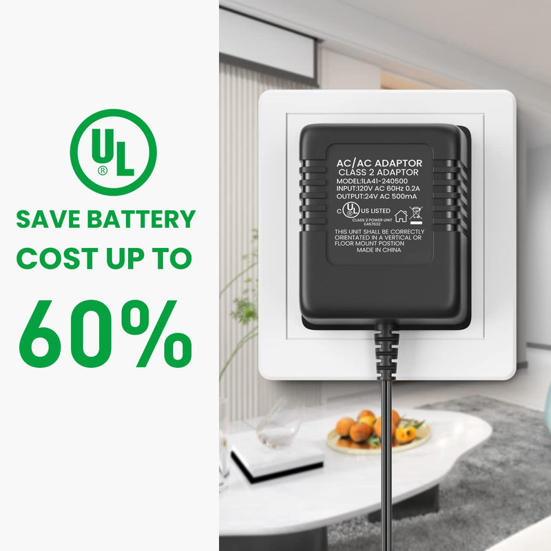 24Volt 500mA UL Certified Doorbell Transformer, C Wire Adapter Thermostat, Competible with All Versions of Ring Doorbell and Thermostat for Nest Ecobee(16.4FT Charging Cable-UL Certified)