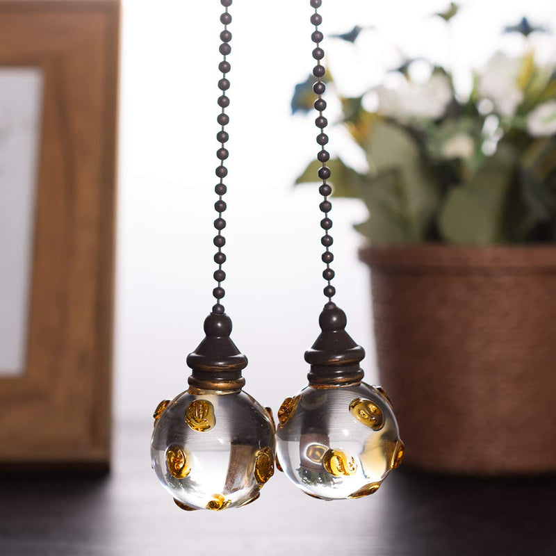 Crystal Ceiling Fan Pull Chains Hanging Amber Point Pendants Prism Pack of 2