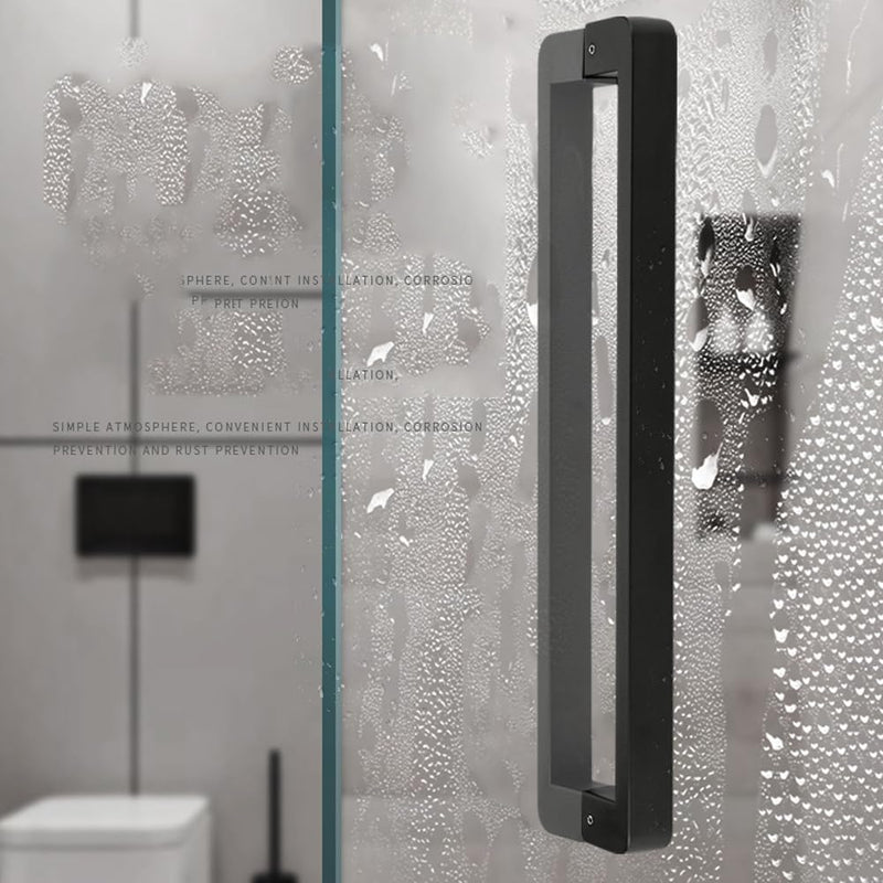 Shower Door Handle 200mm (8 inch) Hole to Hole, Push Pull Door Handle Stainless Steel, Sliding Barn Door Handle for Bathroom Glass Doors, Black, Heavy Duty Swing Door Handle 8 Inch