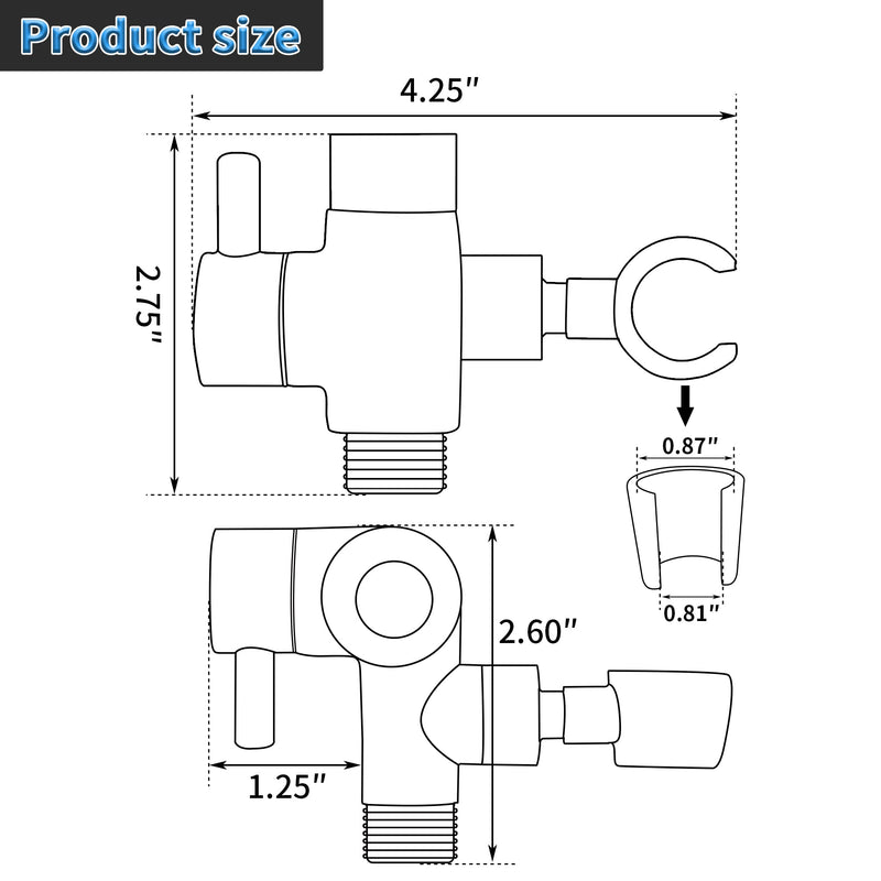G-Promise Solid Metal Shower Arm Diverter with Holder for Hand Held Showerhead and Fixed Spray Head, G 1/2 3-Way Bathroom Universal Diverter System Replacement Part (Polished Chrome) Polished Chrome