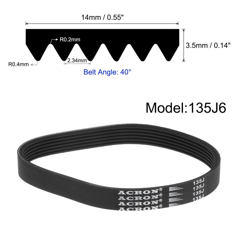 uxcell 135J6 Rubber Poly V Belt, 6 Ribs PJ V-Ribbed Belt 13.5" Length x 0.55" Width x 0.14" Thick, Industrial Transmission Drive Belt