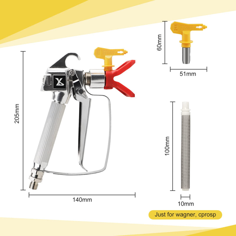 CPROSP Airless Paint Spray Gun, High Pressure 3600 PSI with 4 x Swivel Joint 211,515,517,621 and 6 x Filter Airless Paint Spray with Swivel Joint 211,515,517,621