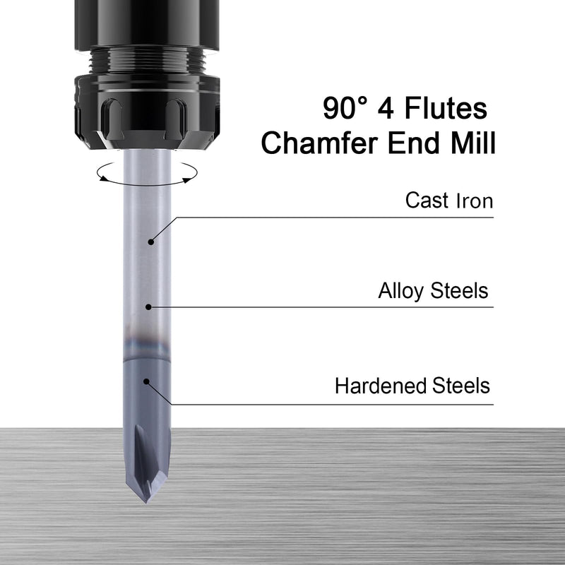 ISB 90 Degree Chamfer End Mill, 1/4'' Diameter Carbide Chamfering Mill, 4 Flute CNC V Bit for Carving V Groove and Chamfering, 5 Pcs 1/4 in