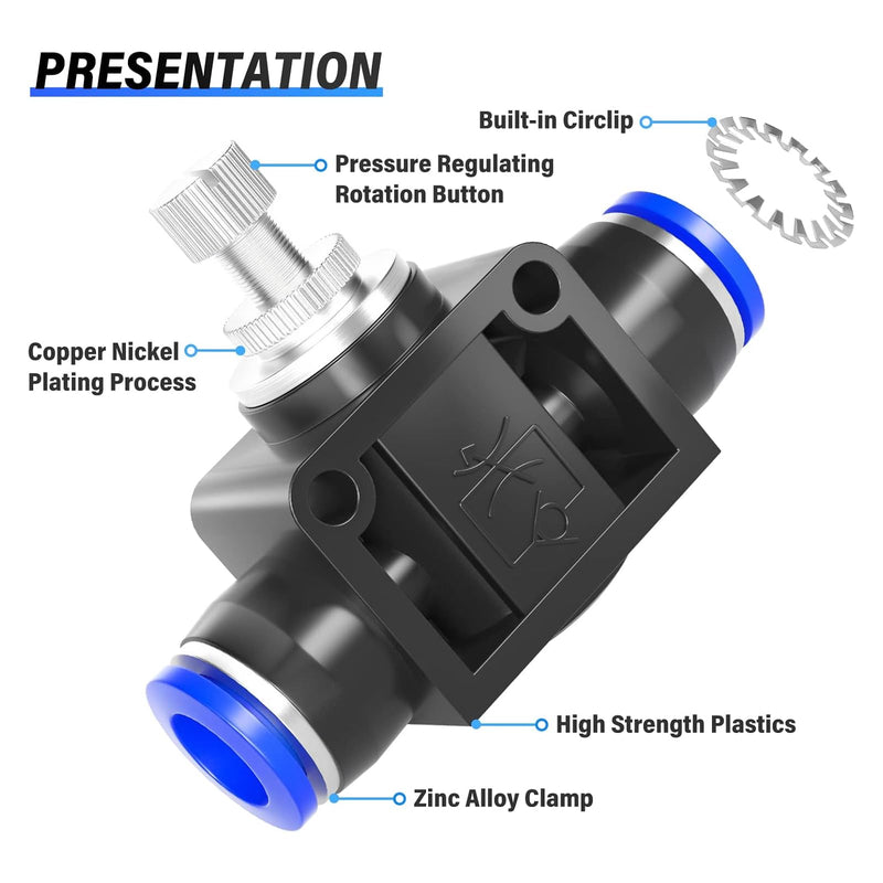 TAILONZ PNEUMATIC Air Flow Control Valve with Push-to-Connect Fitting, in-Line Speed Controller Union Straight - 6MM Tube OD x 6MM Tube OD SCF-6 （Pack of 5） 6mm OD