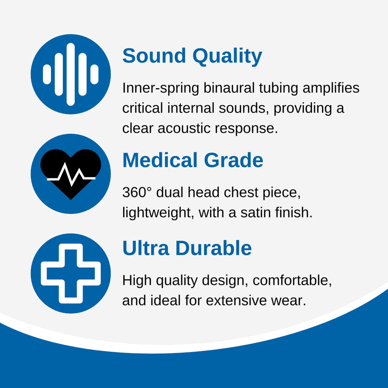HCS Stethoscope, Classic Lightweight - Medical Grade, Dual Head Stethoscopes for Nurses, Students, Home - 22 inch Tubing (Black) Black