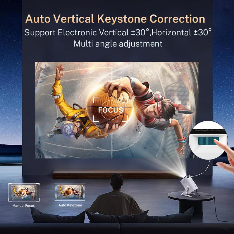 Mini Projector with WiFi 6 and Bluetooth 5.4 Built-in Apps Portable Projector Android 11 Auto Keystone 1080P 4K Support for Bedroom Outdoor Compatible with iOS/HDMI/TV Stick VisualCube 300 VisualCube 300 White