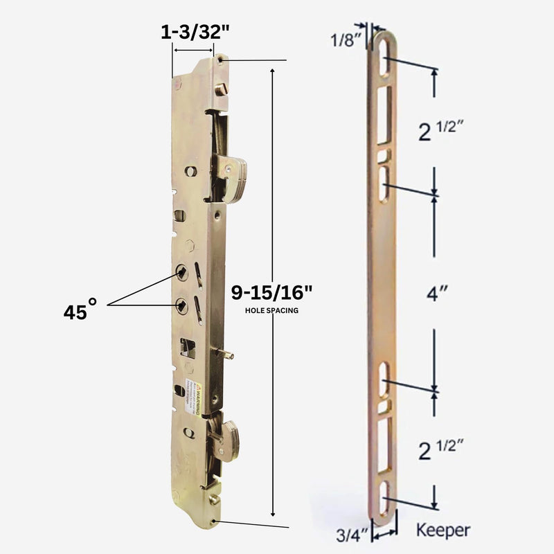 Alloy Steel Dual Point 9-15/16" Mortise Lock with 10-1/8" Faceplate for Sliding Patio Glass Door | Multi Point Locking Mechanism Replacement - Fix and Repair Door Hardware Security 9-15/16" Mortise Lock and Faceplate
